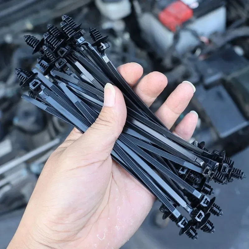 1-40Pcs Car Nylon Threaded Head Harness Cable Ties Multi-purpose Nylon Black Cable Thrust Clip Organize The Line Auto Accessorie