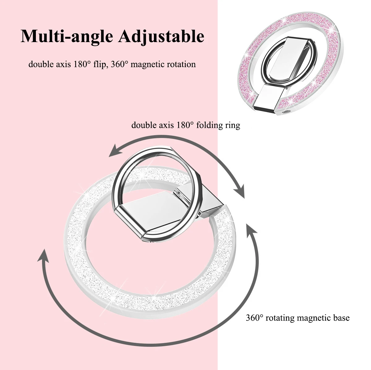 Sparkling Magnetic Ring Holder - 360° Rotating Phone Stand with Foldable Kickstand Bracket
