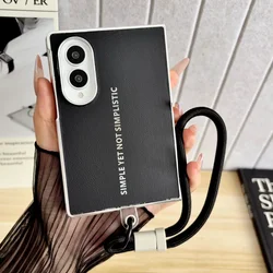 Luxury Leather Plating Case with Lanyard and Wide Cover for Galaxy Z Fold4 (Black GS)