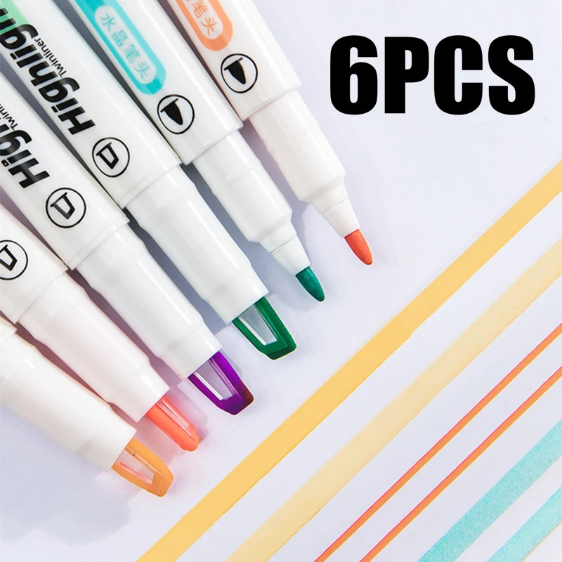 6Pcs/set Retractable Highlighters Refillable Pastel Highlighter Pen  Fluorescence Markers for Journaling School Office Supplies