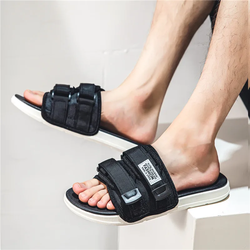 Men's Outdoor Slippers Thick-Soled Non-Slip Soft Bottom Hook Loop Sandals Comfort Summer Beach Flip Flops Home Casual Wear