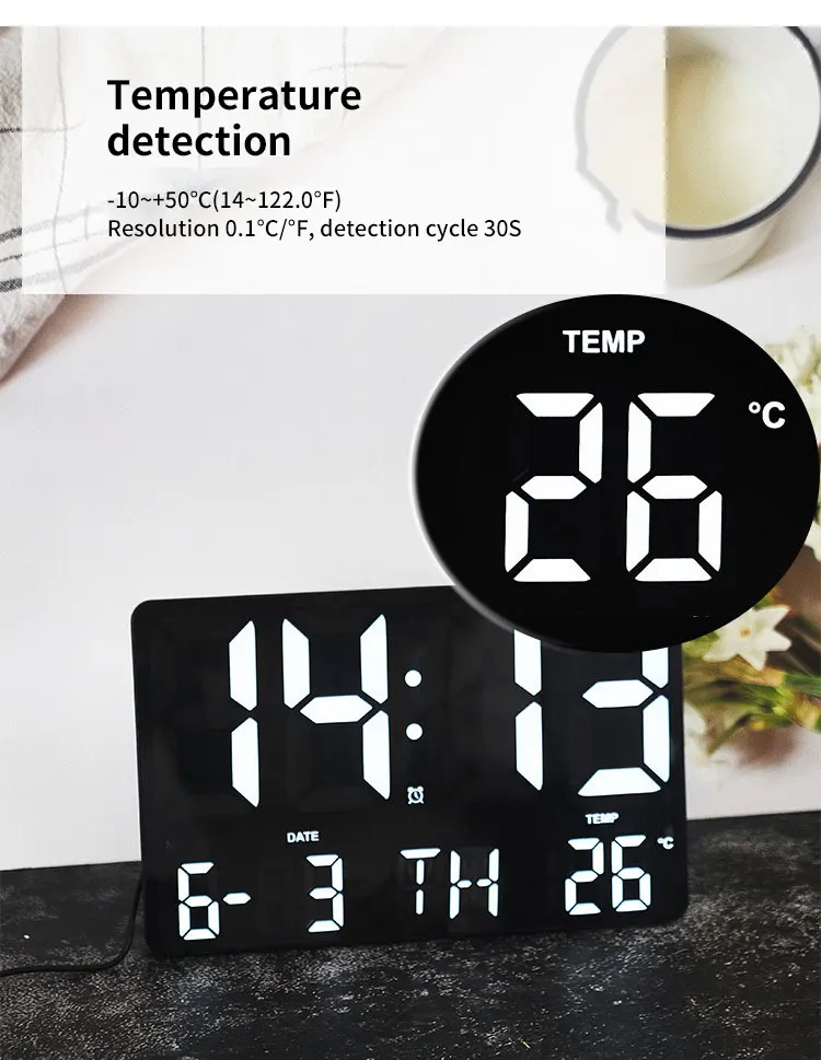 Remote Control Electronic Clock Large Screen Simple Style Living Room Wall Clock Light Sensing Digital LED Alarm Clocks