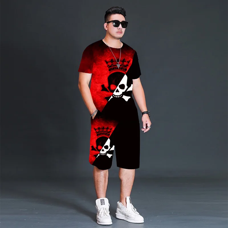 thumbnail image 1 of Conjunto de camiseta y pantalones cortos de playa informales con estampado digital 3D de animales para hombre, 1 of 5