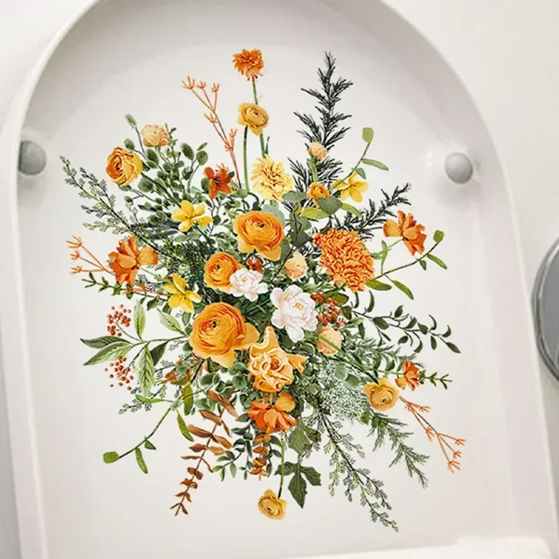 Bathroom Toilet Stickers Modern Minimalist Flowers Pattern Self-adhesive Paintings for Bathroom Decorations Wall Stickers
