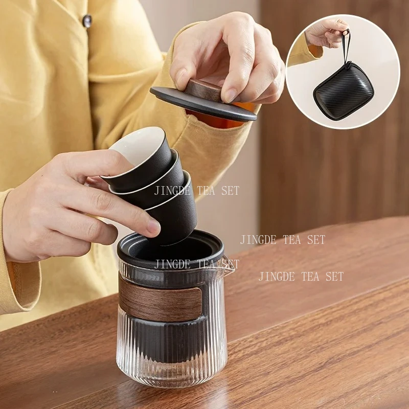Travel Portable Chinese Tea Set Outdoor Teacup Tea Infuser Suit Exquisite Glass Gaiwan Teaware Sets Tea Ceremony Drinkware