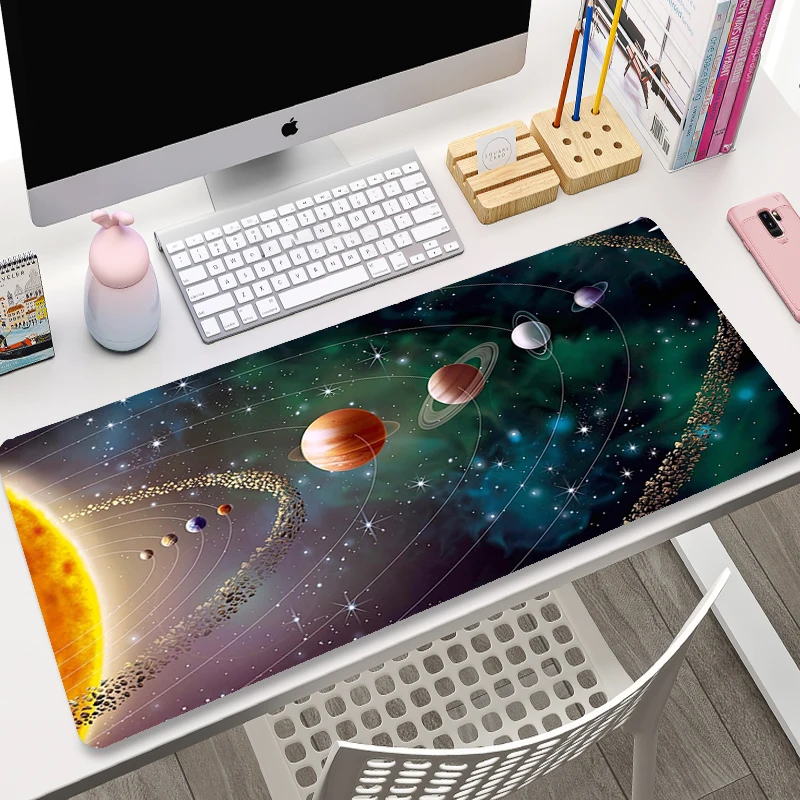 Space Mat Mechanical Keyboard Spacecraft XXL Mouse Pad Anime Accessories Gamer Mousepad Black Desk Mat Solar System Personalized