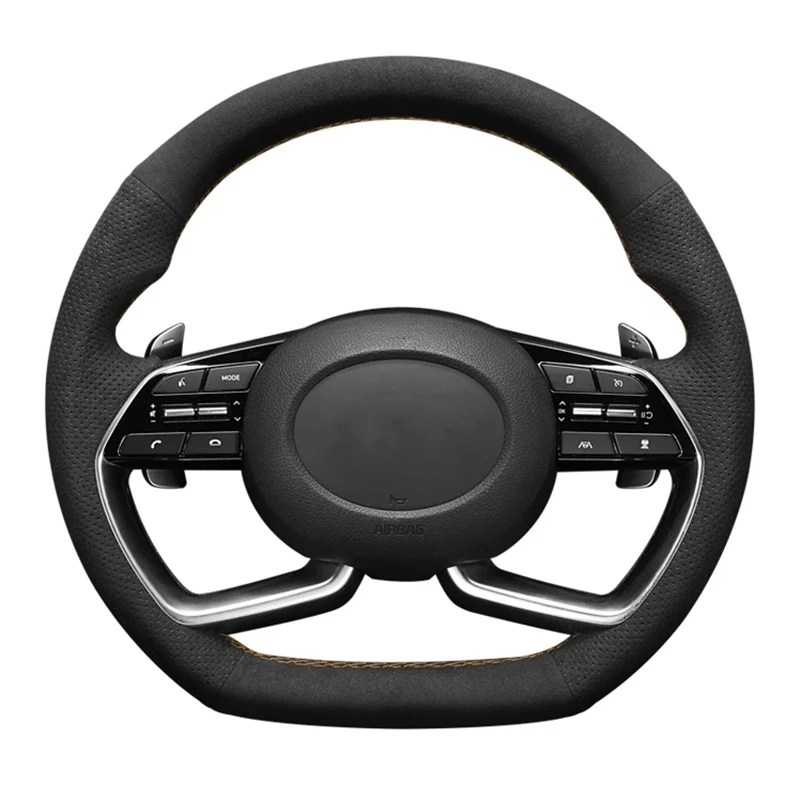 Hand Sewing Suede Genuine Leather Braid Car Steering Wheel Cover For