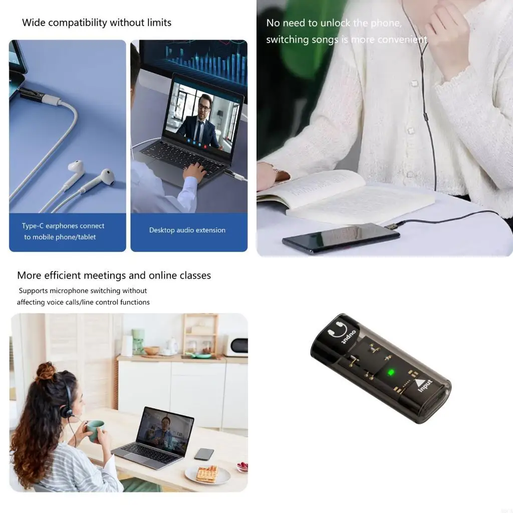 M6CA 범용 USB C  3.5mm 헤드폰 어댑터 프리미엄 사운드 여행용