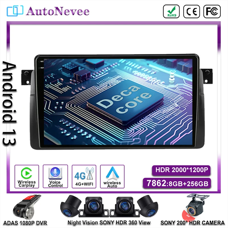 

Android 13 For BMW E46 M3 318 320 325 330 335 Stereo Multimedia Screen Carplay Car Player GPS Video Navigation Auto Radio 5G DVD