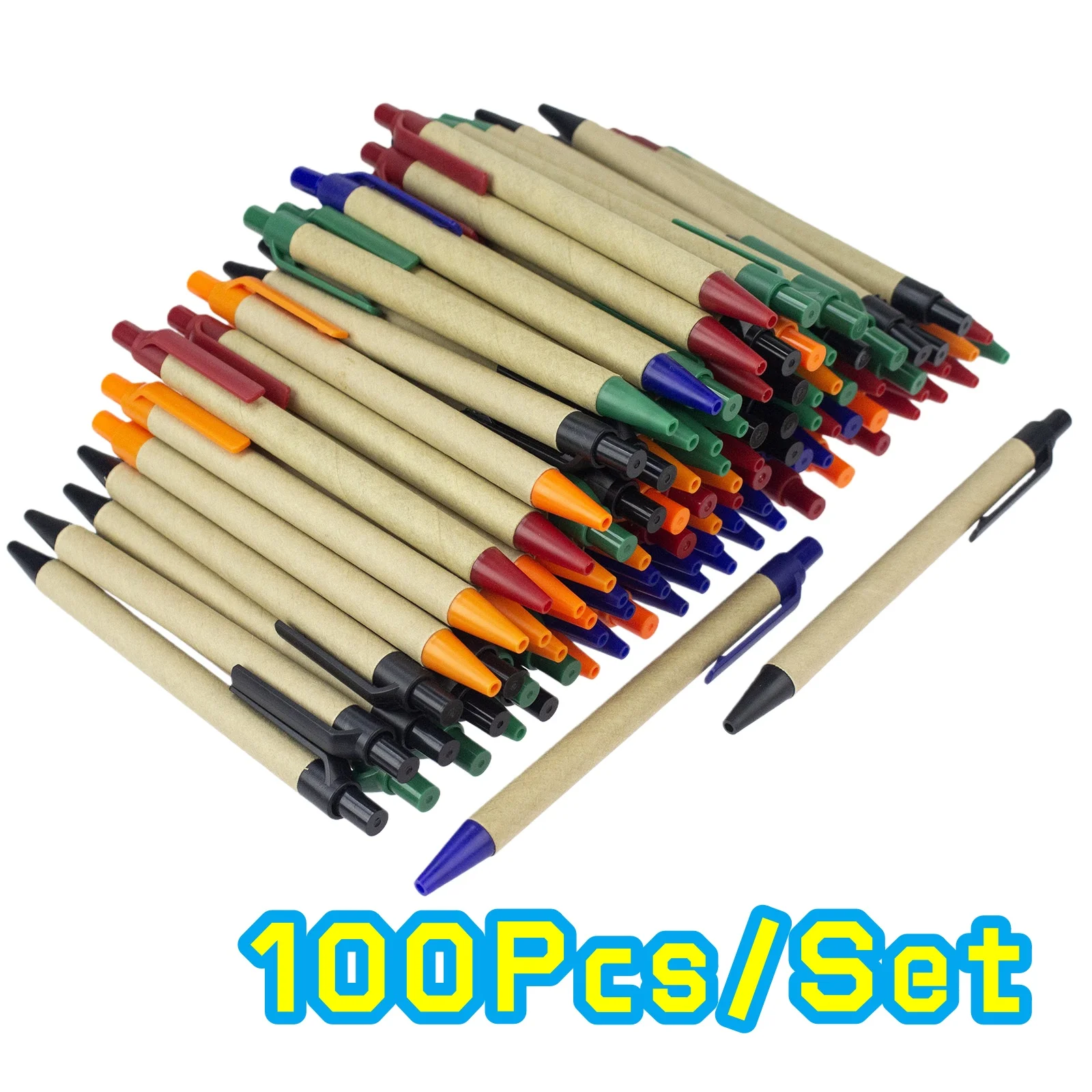 Eco-Friendly Recycled Paper Ballpoint Pens - Assorted Colors, Personalization Available (50/100 Pack)