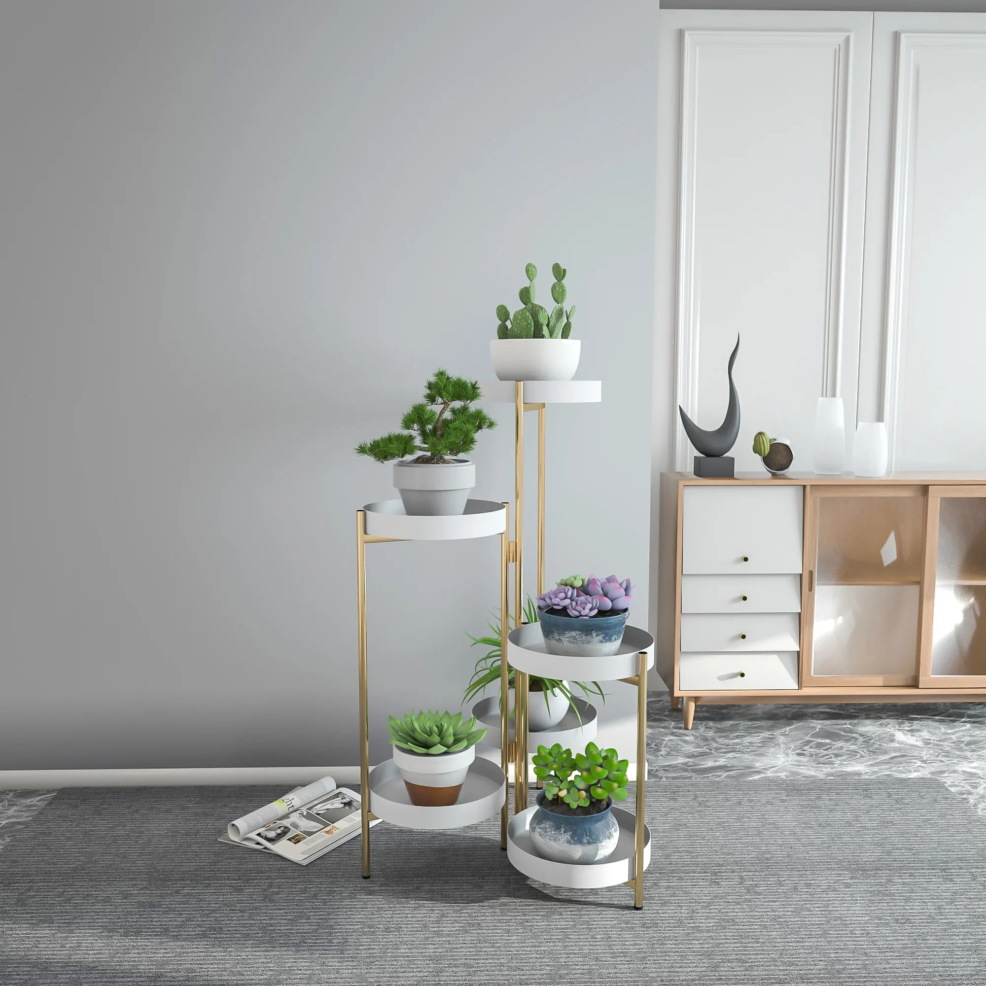 Nordic light luxury metal indoor plant stand multi-layer floor type Eco-friendly flower rack fashion simplicity balcony shelf