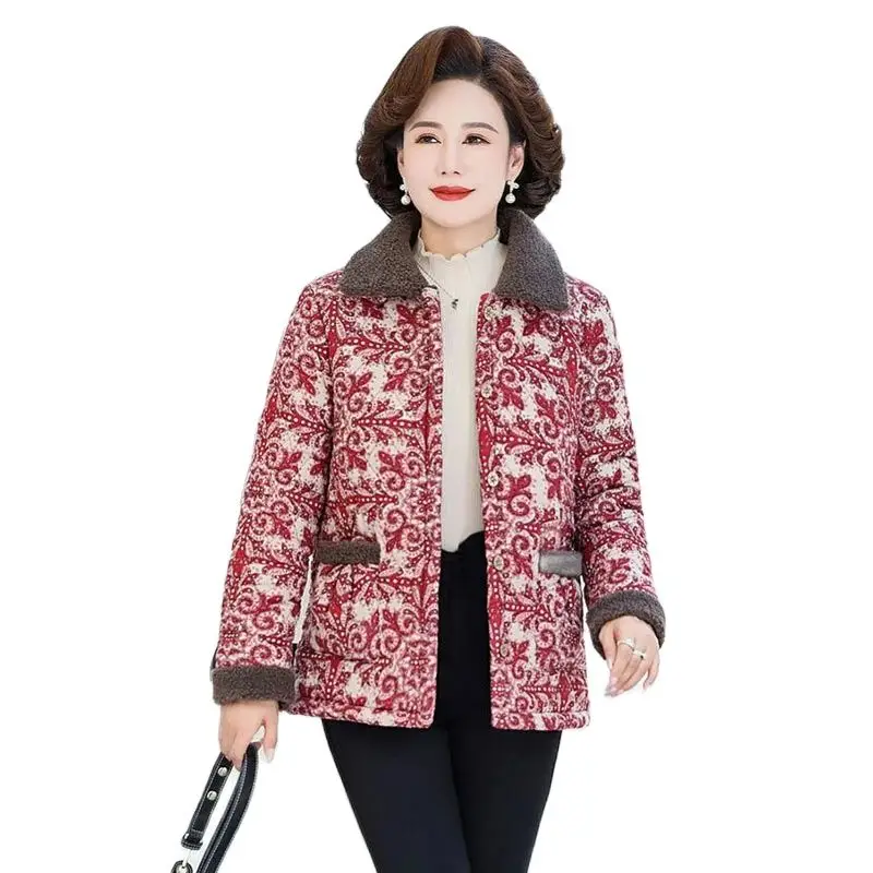 

Fashionable Mother-in-law Winter Middle-aged And Elderly Women's Foreign-style Printing Fleece Warm Cotton-padded Tide.