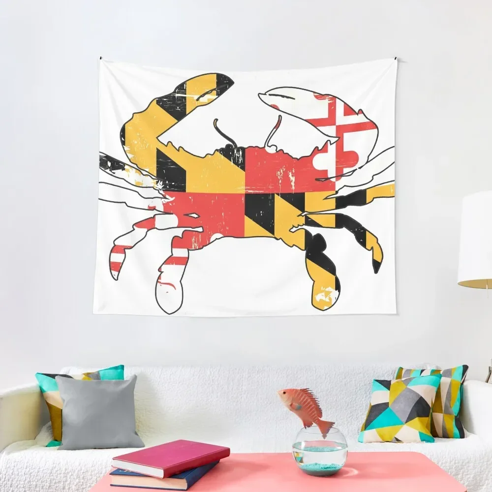 

Maryland Flag Crab - Distressed Tapestry Room Aesthetic Home And Comfort Decor Tapestry