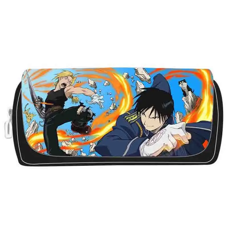 대용량 풀 메탈 연금술사, 애니메이션 연필 케이스 가방, 2 레이어, 블랙, 20 × 5.5 × 9cm, 어린이 연필 케이스, 여아 남아 학교 용품