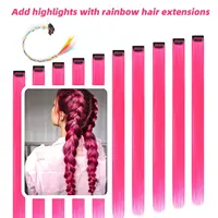 Extensions capillaires synthétiques noires longues et lisses, 10 pièces, postiches à reflets colorés de 22 pouces pour femmes, enfants et filles 4