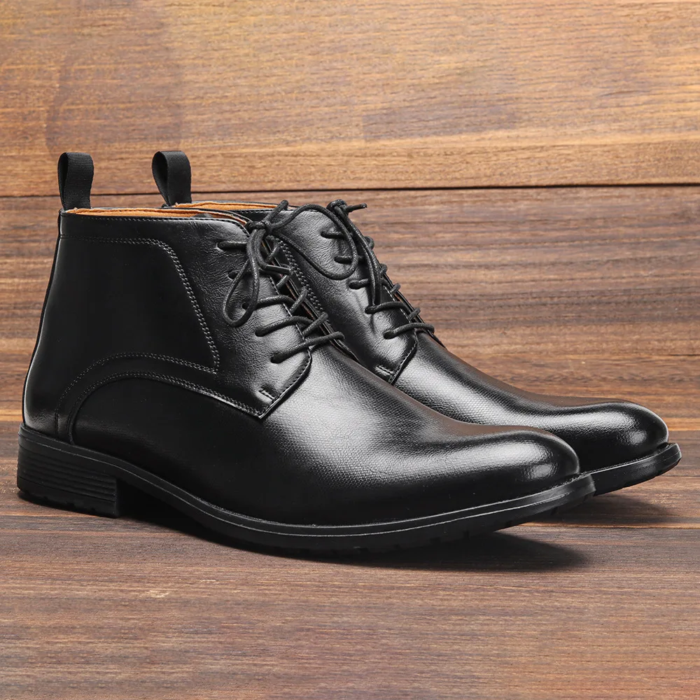 

Vintage Cowboy Motorcycle Ankle Boots Men Microfiber Round Toe Lace Up Western Outdoor Work Safety Boot Black Bottes Pour Hommes