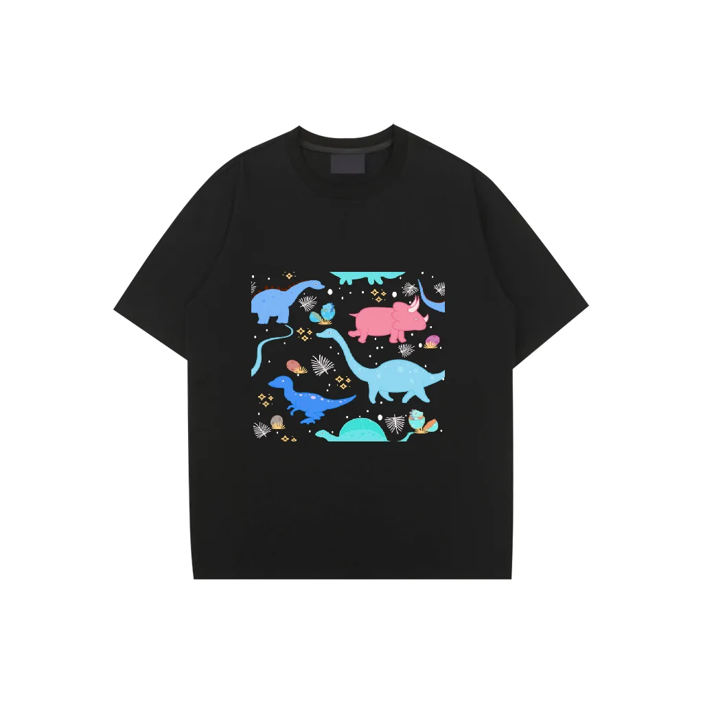 

Summer Cotton Loose Washed Dinosaur Tops Tees Print T-Shirt Mens Streetwear Vintage Black T-Shirt Harajuku Oversized T-Shirt