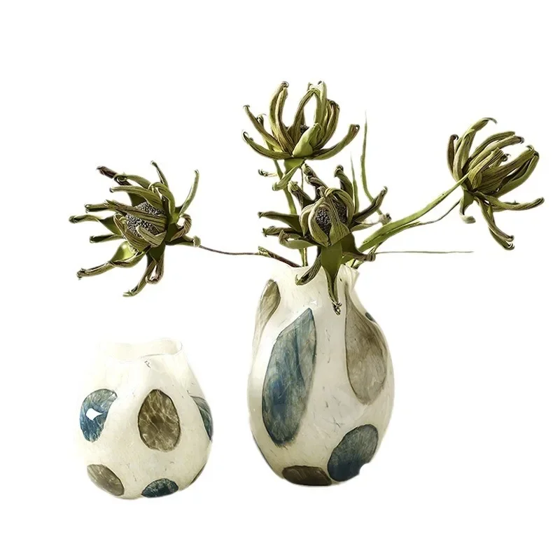 Blue and Green Markings Grid Spot Glass Vase Pebble Flower Vase Floral Arrangement Accessories Terrarium Home Decoration 6