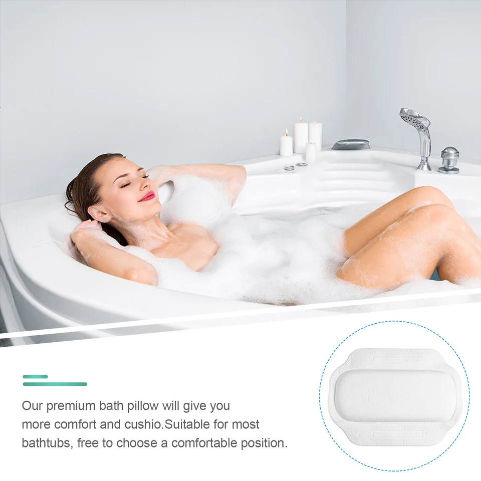 Cuscino Da Bagno Con Ventose, In PVC Morbido, Ergonomico Per Testa Collo E Spalle, Antiscivolo, Per Vasca Idromassaggio E Relax, Bianco/rosa, 31x21 Cm