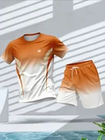 Ensemble T-shirt et short à col rond pour hommes, mode d'été, couleur personnalisée imprimée, confortable et respirant, vêtements de sport décontractés en plein air 4