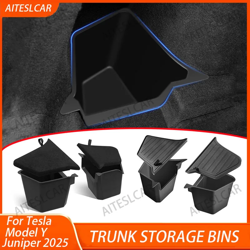 Lot De 4 Boîtes De Rangement Porte Tesla Model Y 2025 Juniper - Matériau TPE Souple - Noir - Organisation Facile