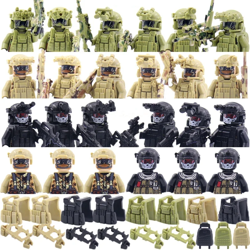 

Hot Military Building Blocks Ghost Special Forces Soldiers Figure Bandits Accessories Gun Backpacks Vests Belts Weapons Kids Toy