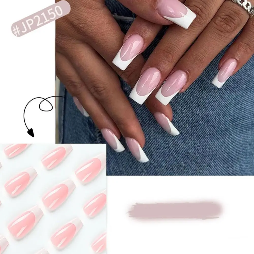 24pcs Long Ballerina French White Edge Press-On Nails