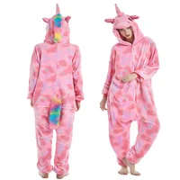 Pink Sleep Jumpsuit Woman Onesie Adults Pyjama Animal Plush Winter Warm Hooded Kigurumi Unicorn Pajamas Star Print Christmas Pjs 1