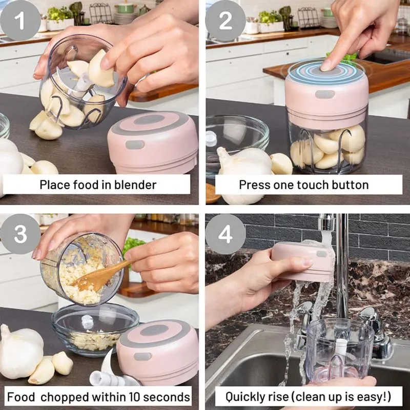 Food Grinder Electric Ginger Garlic Chopper Usb Rechargeable Mini Portable Fruit Food Grinder Onion Chopper 5