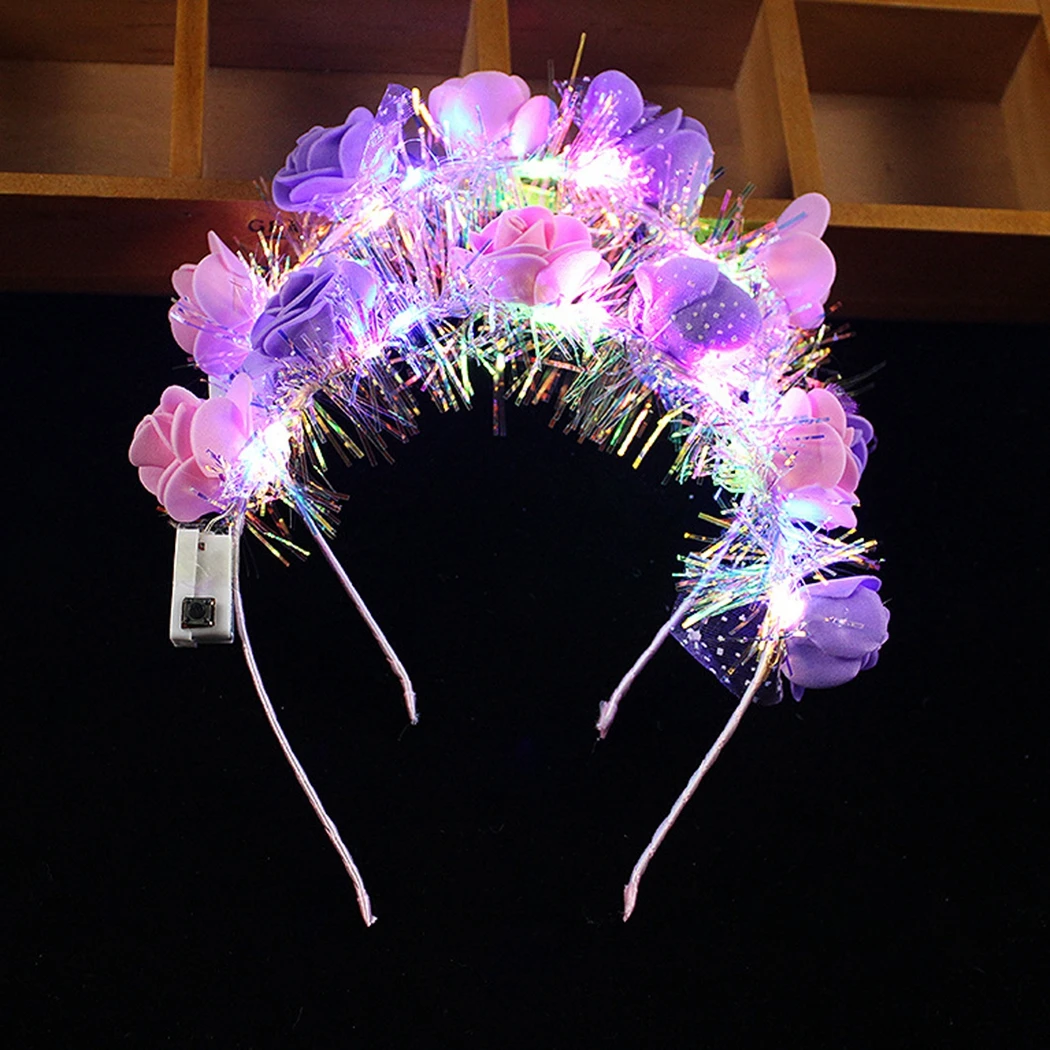 LED 깜박이는 꽃 머리띠, 여성/소녀용 라이트 업 헤어 화환 화환 모자를 쓰고 있죠, 빛나는 화환, 레이브 생일 파티 용품, 5 개