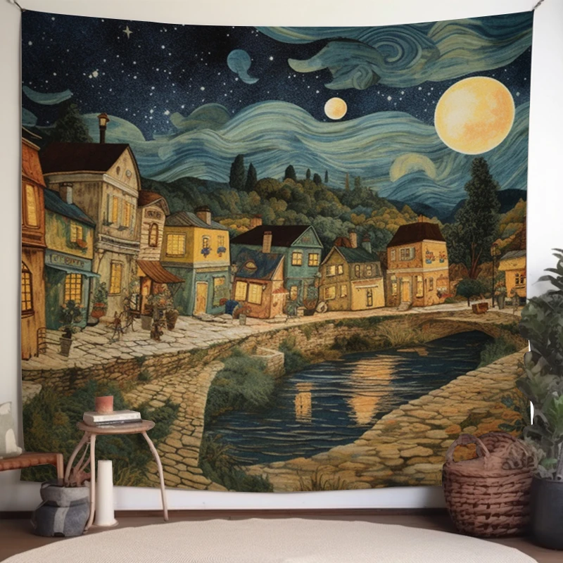 

Transform Your Room with a European Village Inspired Tapestry: Mystical Beauty of 100% Polyester, Available in Multiple Sizes