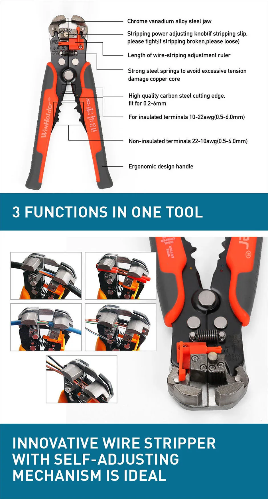 Description Picture 5 of itemProfessional Electrician Wire Tool Cable Wire Stripper Cutter Crimper Automatic Crimping Stripping Plier