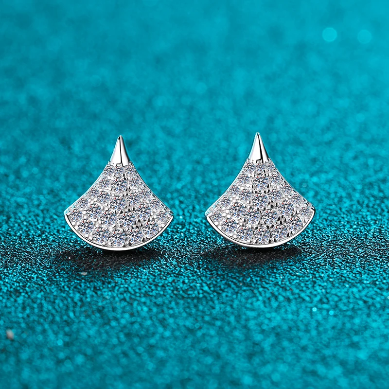 

New D color Moissanite full diamond skirt earrings S925 silver fan earrings are women's high-quality jewelry