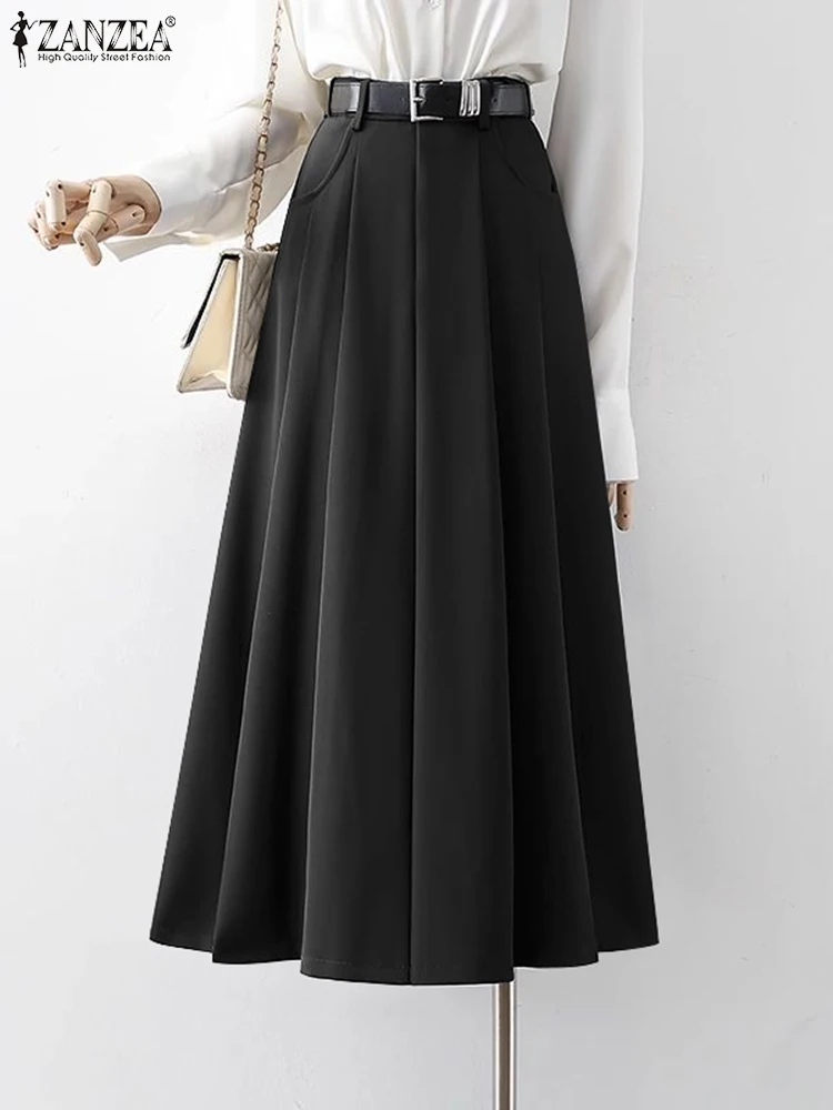 ZANZEA Women Elastic Waist Long Skirt Casual Loose Pleating
