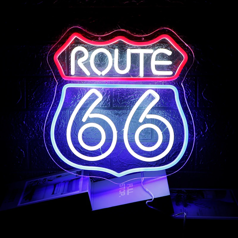 CHUANGQI   Route 66 Neon Sign Beer Bar Home Art Man Cave Neon Light Handmade with Dimmable LED Neon Lights Signs for Bedroom