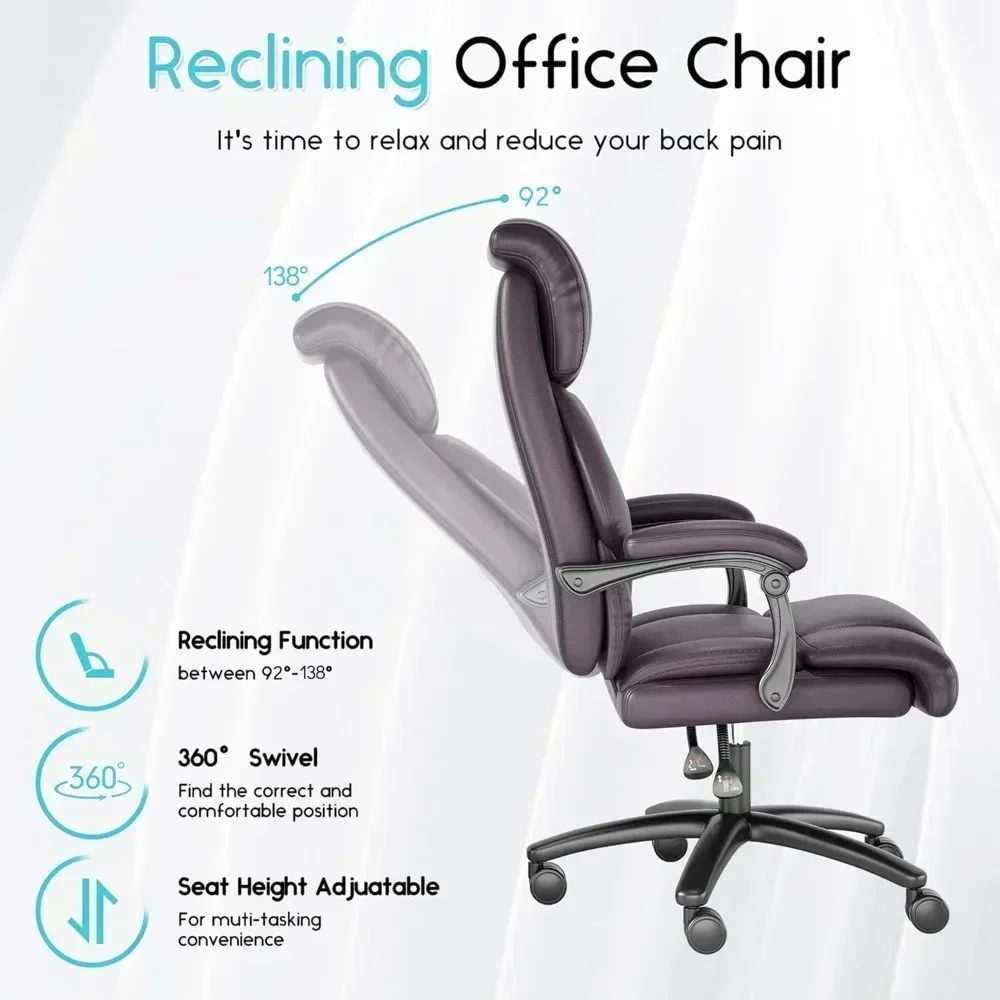 "ergonomic high-back desk chair: plush seat for large and tall executives with reclining feature"