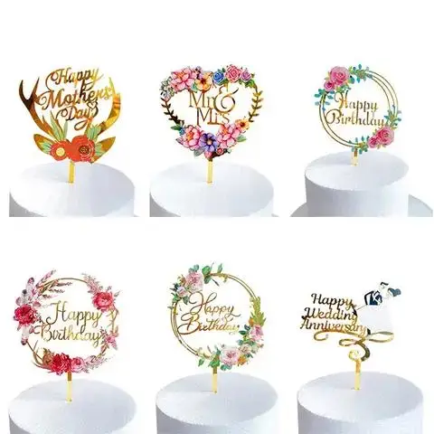 

Flowers Cake Topper Colorful Acrylic Decorating Tools Birthday Wedding Anniversary Dessert Supplies