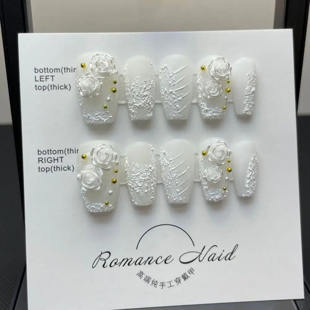 10Pcs Full Cover Pure Manual False Nail Elegante Con Cassetta Degli Attrezzi Xs S M L Press On Nails Golden Steel Ball Unghie Finte Donna Ragazza