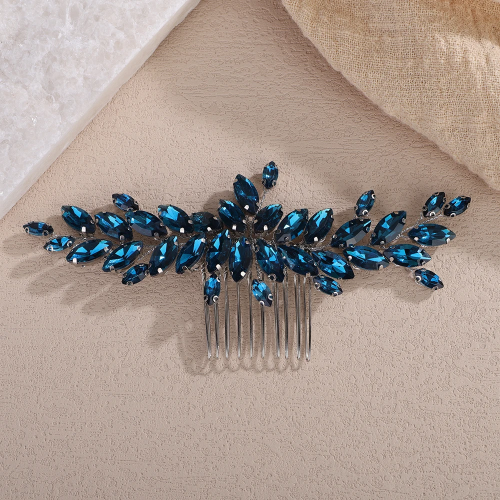 14Color Rhinestone Bridal Hair Comb Silver Green Wedding Hair Accessories Red Blue Headpiece for Women Black Tiaras Ornament