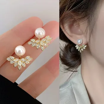 925 Silver Needle Back Hanging Crystal Petal Earrings For Women Korean Jewelry 2025 Trending New Luxury Pearl Stud Earrings Gift