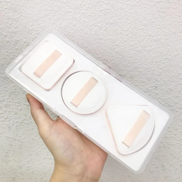 Estuche para borla marshmallow de maquillaje: Pack 3 pzas Transparente | Emoape