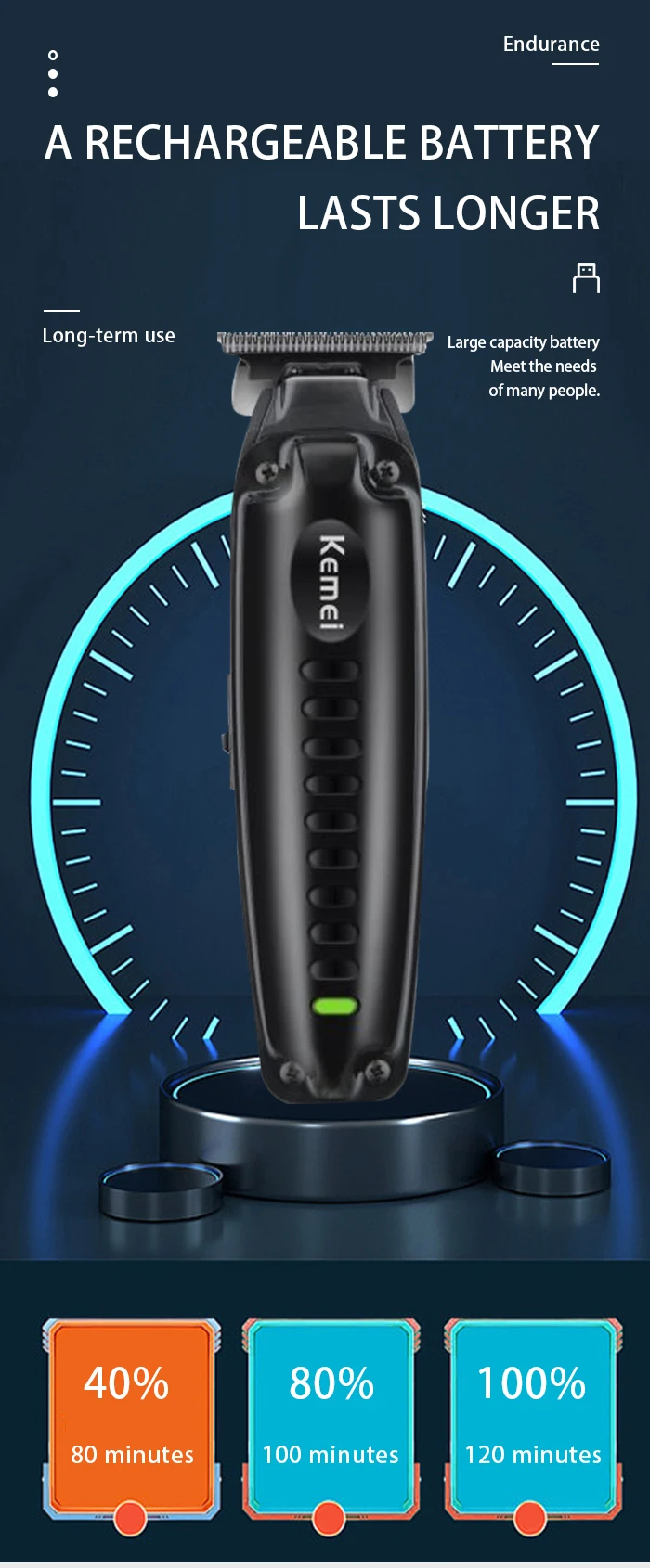 homens, barbeiro profissional, recarregável USB, sem fio, corte de cabelo