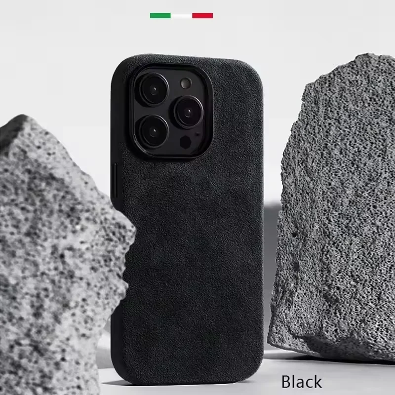 Luxury Italian Flip Fur Leather Phone Case - Magnetic Suede Supercar Design