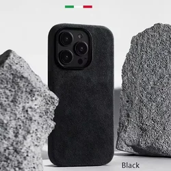 Italian Flip Fur Magnetic Case - Luxury Velvet Suede Leather Phone Cover with Supercar - Inspired Design - iPhone 15 (Black)