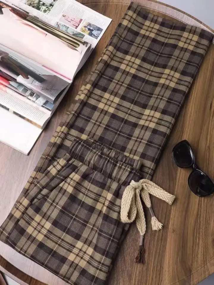 

Women 2024 Spring Autumn New Oversize Loose Plaid Pants Female High Waist Wide Leg Pant Ladies Streetwear Straight Trousers T691