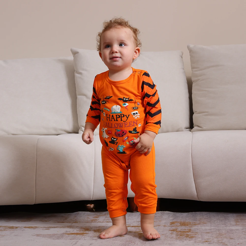 Happy Halloween Family Clothes Cartoon Print Parent-child Matching Pajamas Set 2 Pcs Suit Baby Romper Soft Sleepwear Family Look