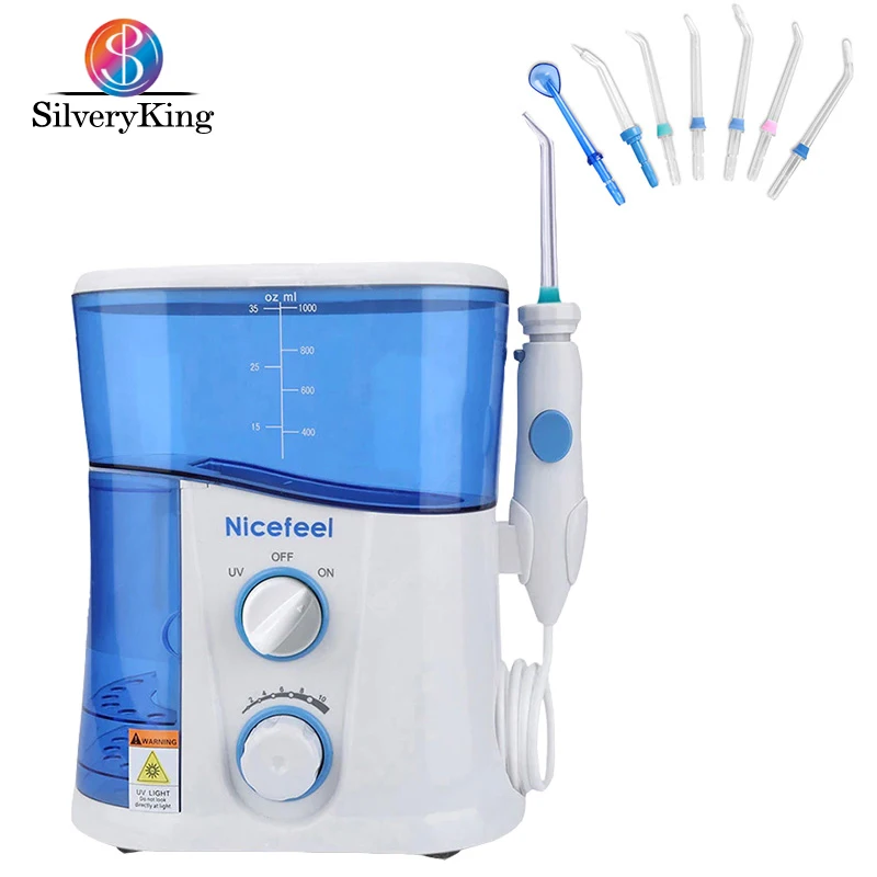 Oral Irrigator with Ultraviolet Disinfection Water Flosser Jet 1000ml Water Tank 7 Nozzle Teeth Whitening Cleaning for Oral Care stainless steel electric oral irrigator cleaner water flosser portable ultraviolet sterilisation ipx7 waterproof and 275ml tank