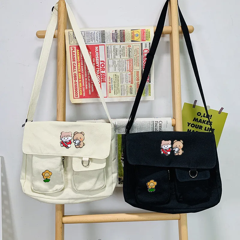 

Canvas Cross Bag Youth Fashion Version Large Capacity Handbags Shoulder Bag Solid Color Women Messenger Bag Student School Bags