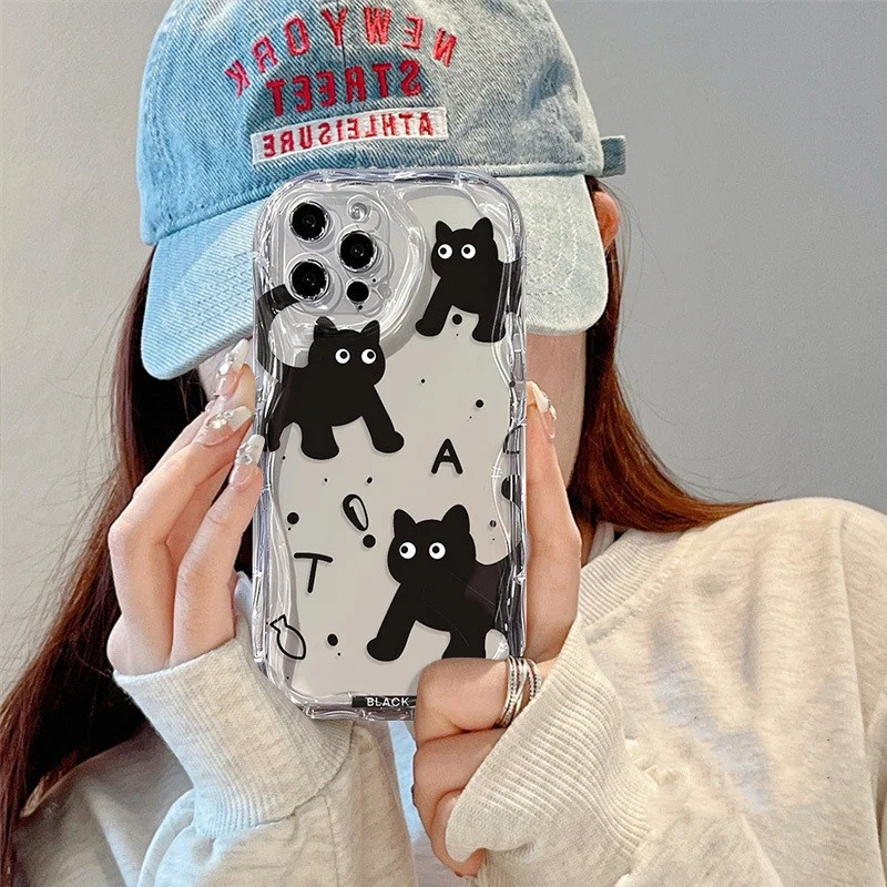 Charming Black Cat Duo Protective Phone Case - Curly Back Cover