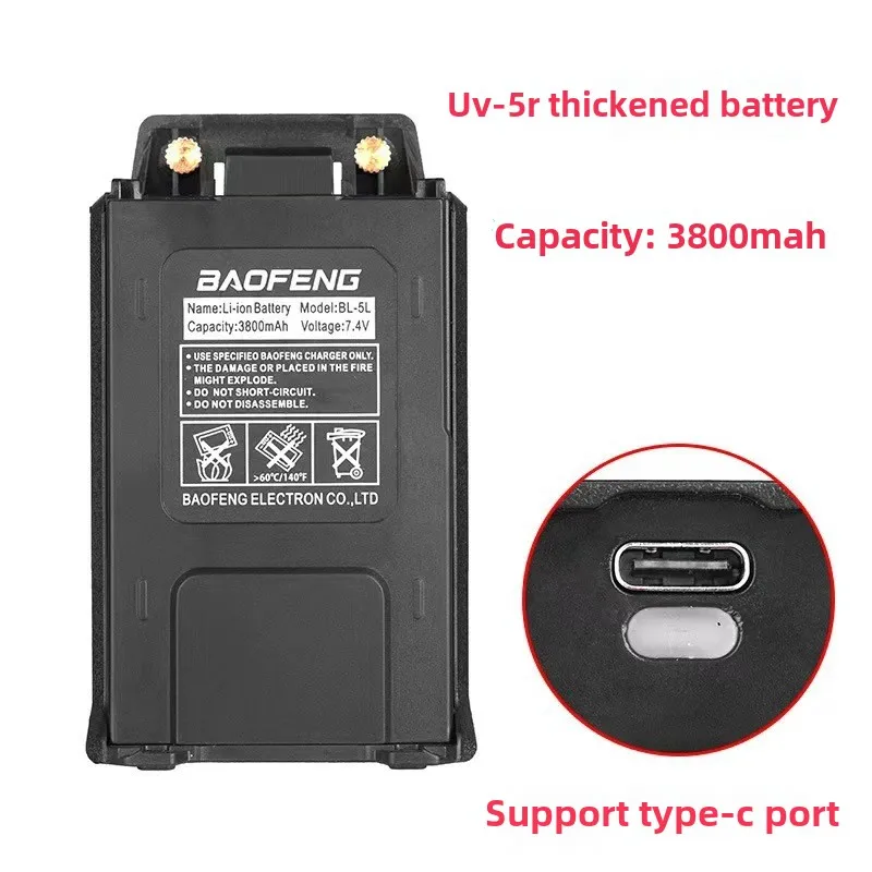 UV 5R Battery for Baofeng Walkie Talkie 1800mAh/3800mAh Li-Ion Battery USB Type C Fast Charge Upgrad BL-5 For UV-5RE UV5R BF-F8 2